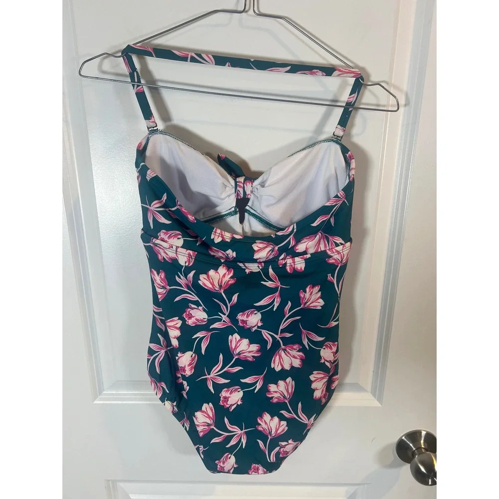 Draper James Womens One Piece Swimsuit Floral Ruched Teal‎ Pink Size S